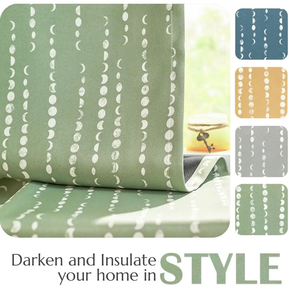 세이지 그린 보헤미안 문페이즈 커튼, 96인치 길이, 단열, 유아실용 2패널 세트