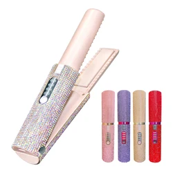2-IN-1 Electric USB Hair Straightener Curler Fashion Colored Diamond Design Wireless Travel Hair Straightening Styler Brush
