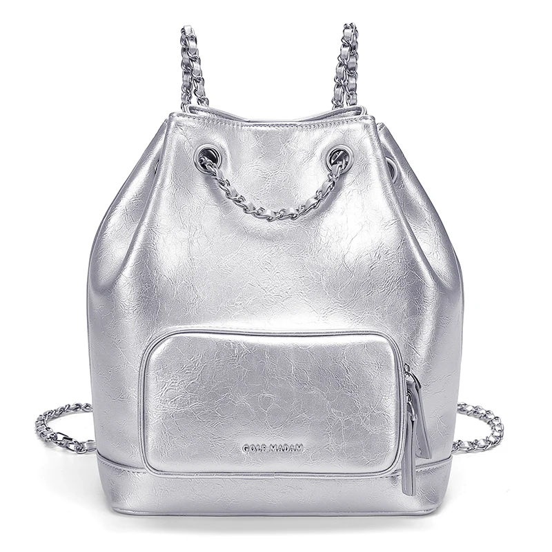 GOLF Silver Backpack Women pu Leather Soft Drawstring Backpack Purse Streetstyle Convertible Small Crossbody Bags Fashion 2024