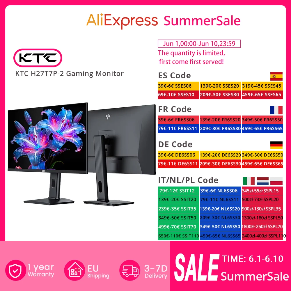 (Version améliorée H27T22) moniteur de jeu KTC H27T7P-2 27 "2560 × 1440 QHD 210Hz Base de levage panneau de jeu IPS rapide et résolution 2K