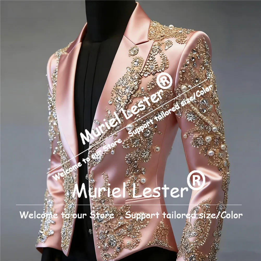 Sparkly Kralen Parels Mannen Pak Jassen 1 Stuk Notched Revers Prom Blazers Aangepaste Banket Man Bruiloft Smoking Slim Fit Outfit