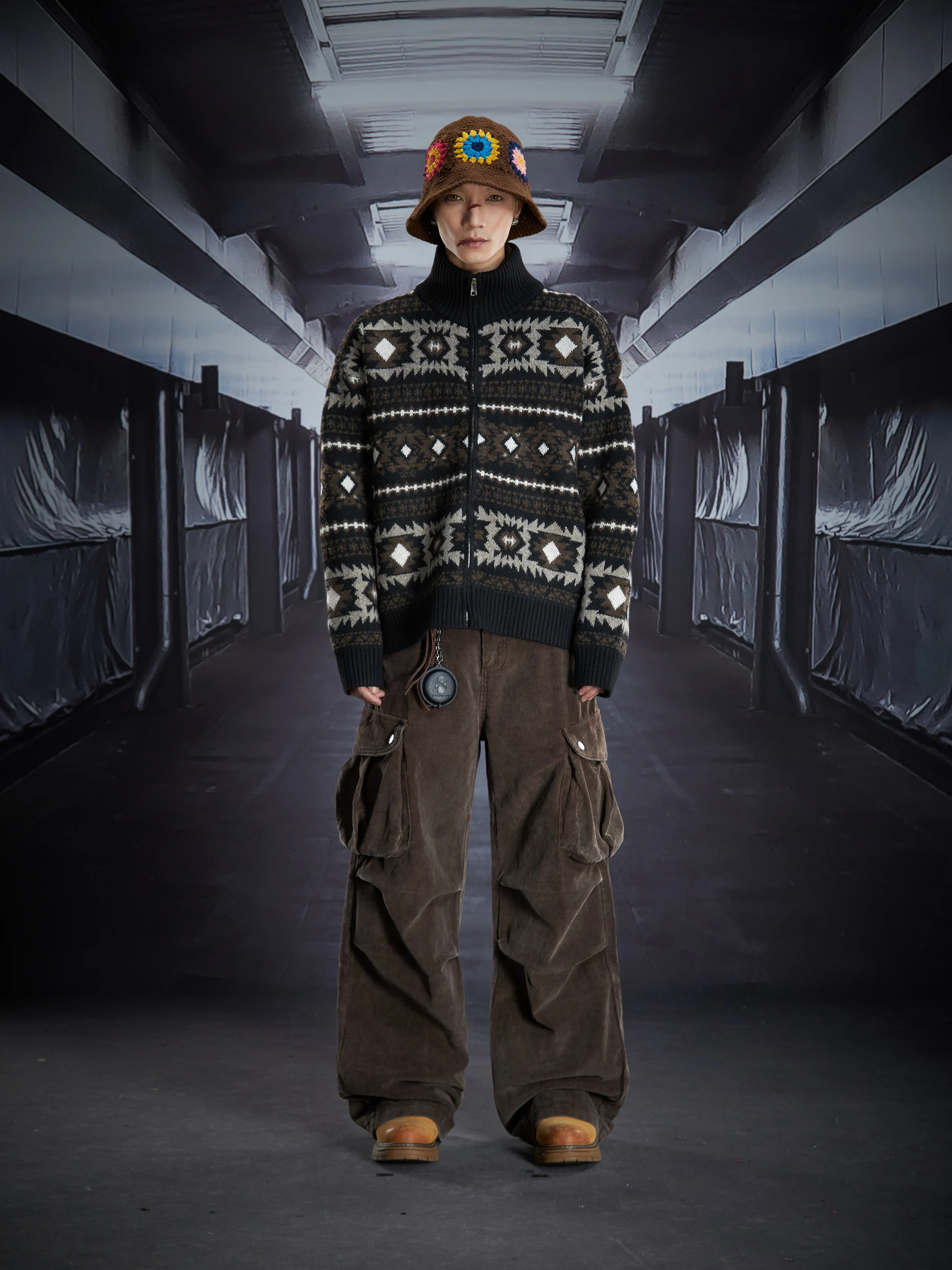 النمط الياباني موضة الاتجاه الوقوف طوق سستة سترة فضفاضة عادية الشباب شعبية الخريف الشتاء محبوك سترة علوية للرجال #3