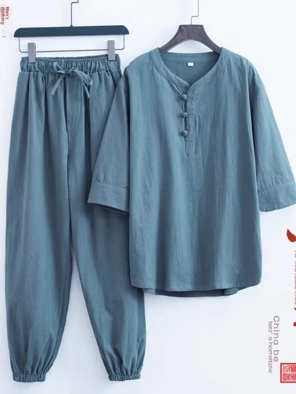 

Мужской и женский комплект для медитации из хлопка и льна в китайском стиле Тан, национальный трендовый набор, в стиле монашеского дзен-буддизма