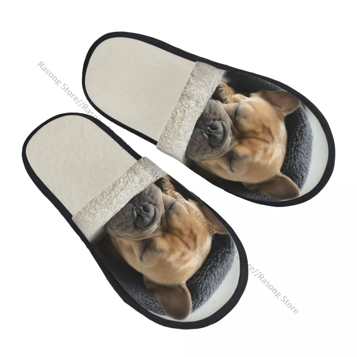 Indoor French Bulldog Dog Sleep Warm Slippers Home Plush Slippers Home Soft Fluffy Slippers