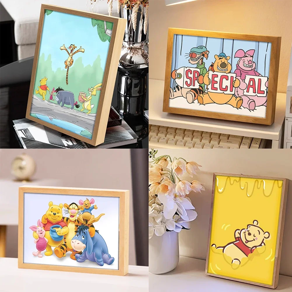 Kawaii Anime Peripheral Winnie Cartoon High Definition Picture Light Picture Bedroom Decoration Night View Lamp Festivals Gift