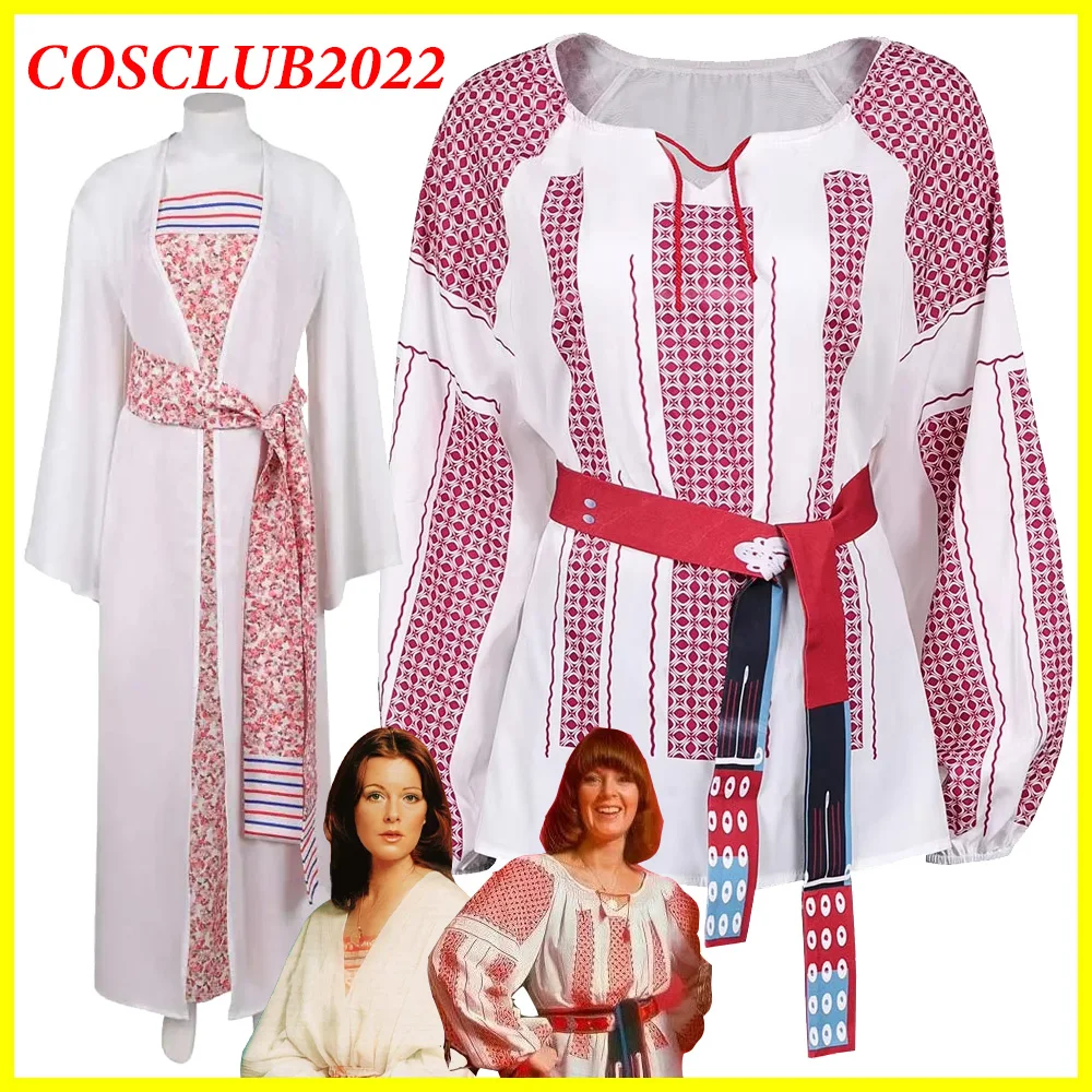 

Anni-Frid Косплей Костюм Платье с цветочным принтом Рубашка Пальто Synni Lyngstad Ретро Одежда Накидка Женский пояс Наряды Костюм для Хэллоуина