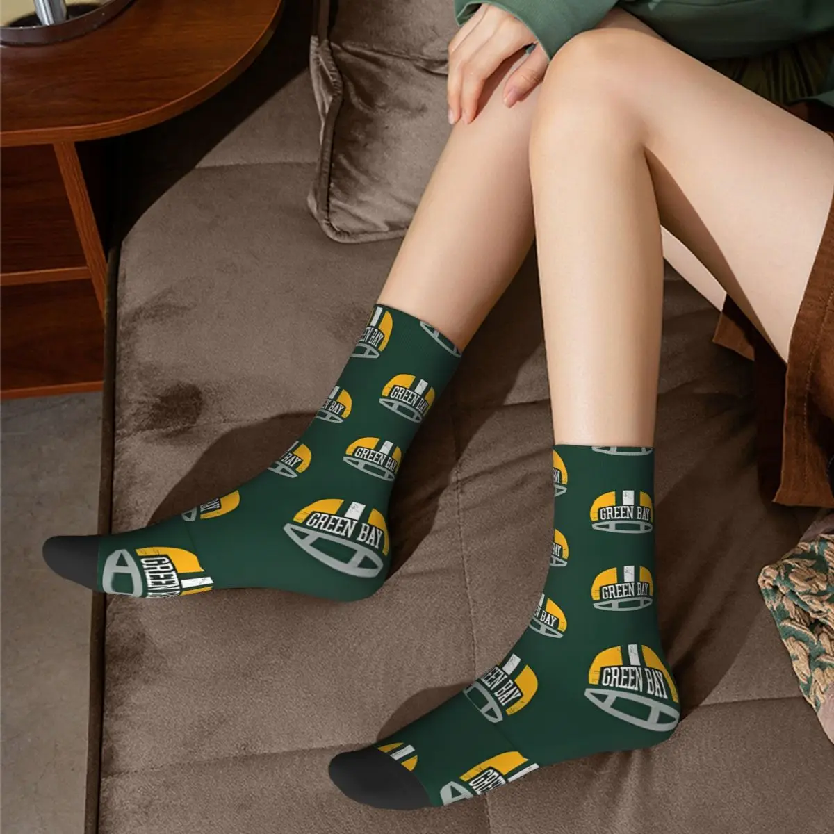 Lustige verrückte Socke für Männer Green Bay Helm Vintage Qualität Muster gedruckt Crew Socke lässig Geschenk