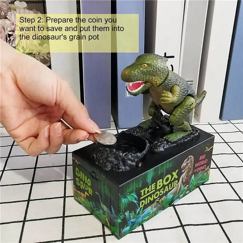 Banque électronique Statue de dinosaure, caisse d'argent, banque d'argent musicale pour garçons et filles âgés de 3 ans, économiseur de pièces de monnaie électronique pour la décoration de la maison et du dortoir