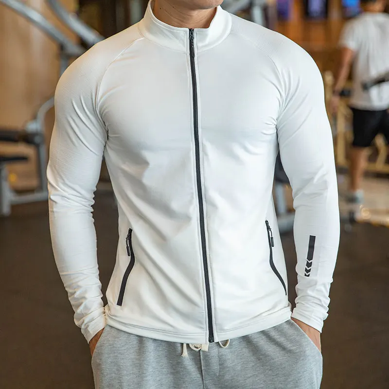 Veste de course à col montant pour homme, manches longues, fermeture éclair, vêtements de sport d\'entraînement, vêtements de sport décontractés,