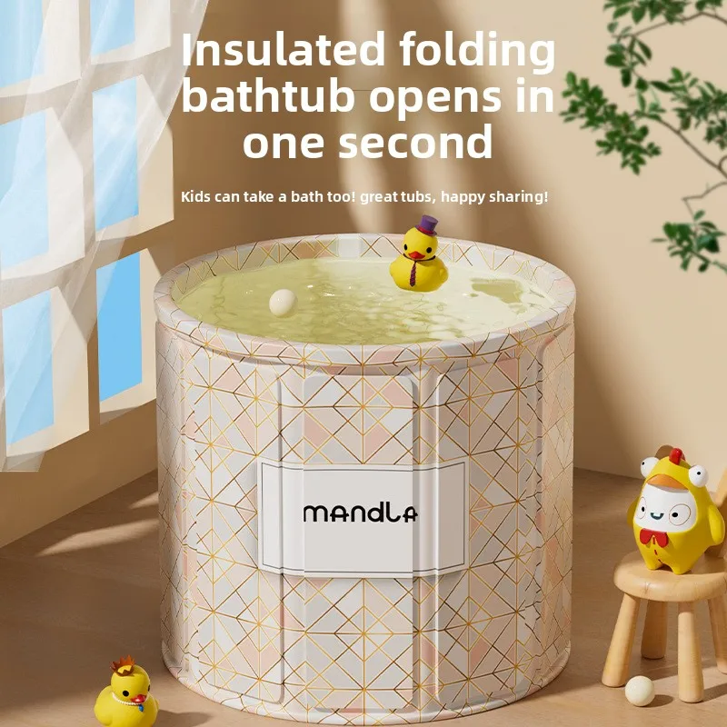New Foldable Rectangular Bath Tub No Assembly Foldable Quick Open Wooden Panel Bathtub Thickened Insulated Adults Children Home