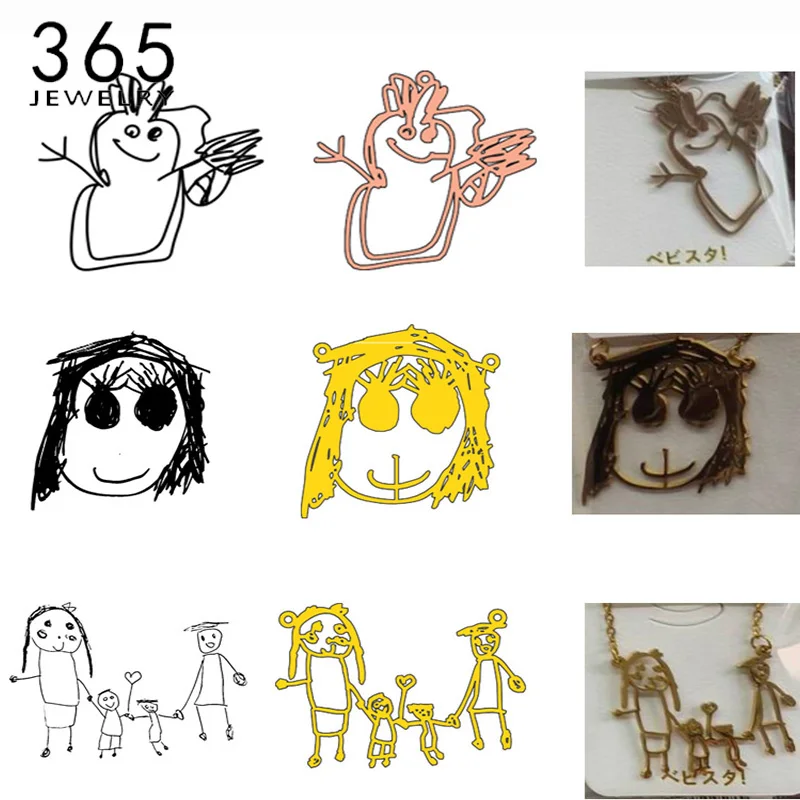 365 Custom Kids Drawing Necklace Stainless Stee Personalized Children Artwork For Mom Grandma Family Commemorate Jewelry Gift
