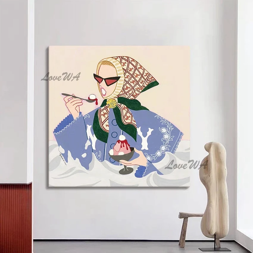 

Linen Canvas Abstract Design Figure Portrait Picture, Frameless, Office Artwork Modern Girl Artistic Impressions Paintings Gifts