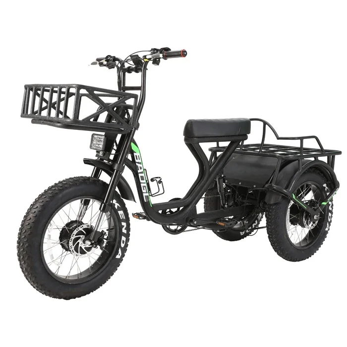 48v 500w Front Rear Motor 20Ah Three 3 Wheel Super Fat Tire Tyre Tricycle Bike 73 Electric Cargo Trike