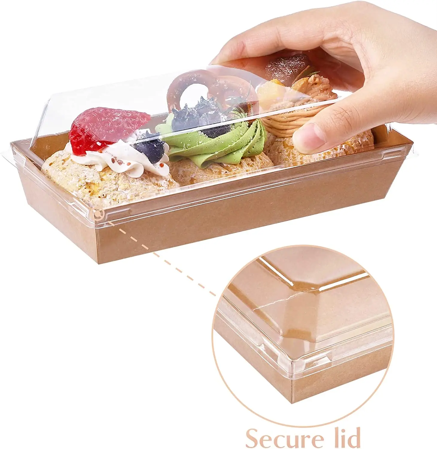 50 Pack Paper Charcuterie Boxes with Clear Lids, Disposable Sandwich Boxes Square To Go Food Containers for Desserts,Strawberriy