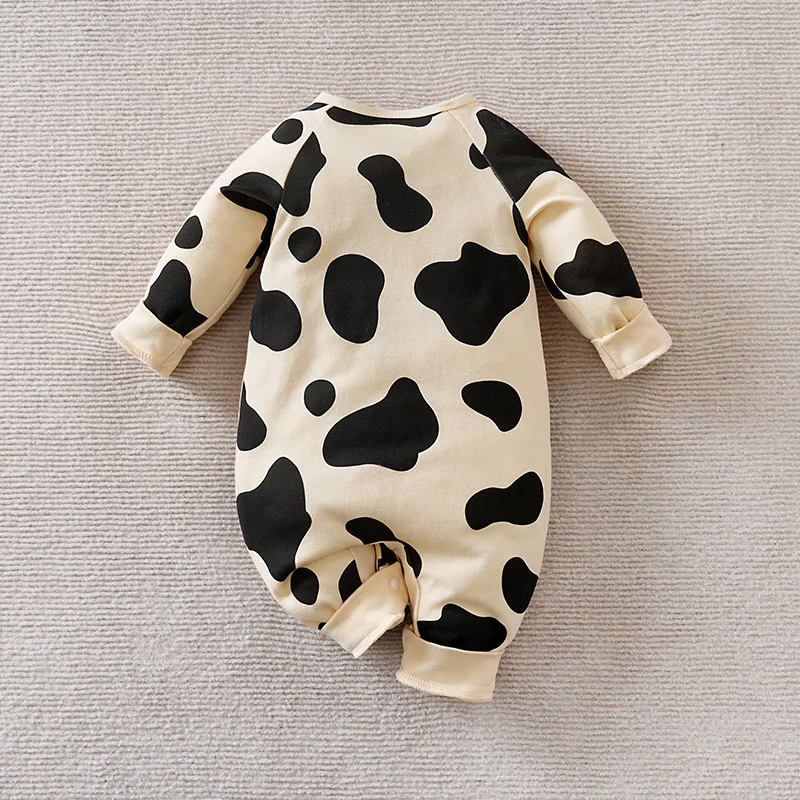 Newborn Baby Boys Fashion Spring and autumn cotton Clothes Long sleeves and Round Collar 3D Cow print Jumpsuit 0-12 months
