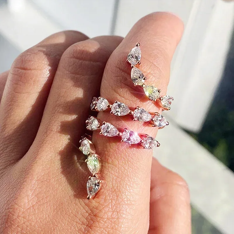 new Snake Shape Surround Women Opening Ring AAA Pear Cubic Zircon Stones Romantic Dance Party Finger  Gift Trendy Jewelry