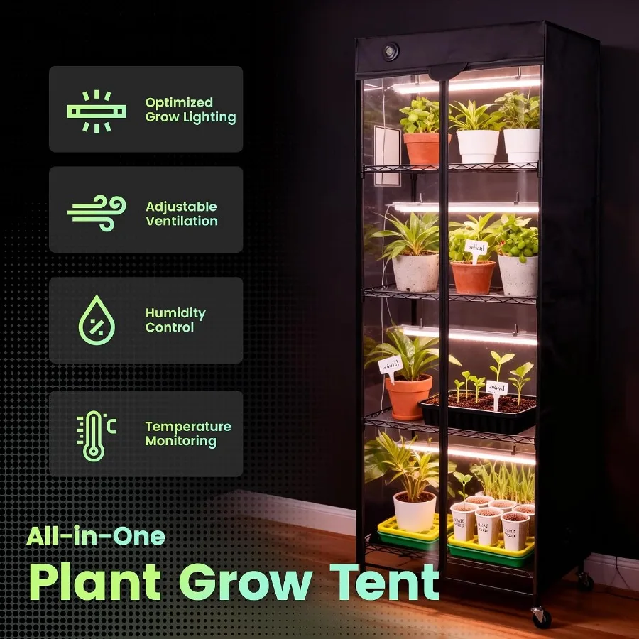 Mini Greenhouse with 18W T8 Grow Lights and Thermo-Hygrometer 27