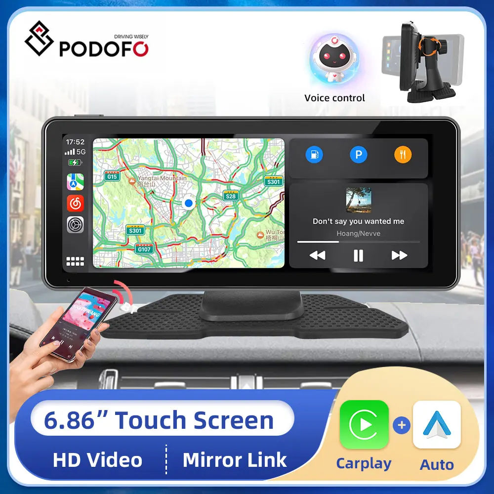 

Podofo 6.86" Wireless CarPlay Android Auto Monitor Smart Player With Voice Control BT Mirror for Toyota Honda Hyundai Chevrolet