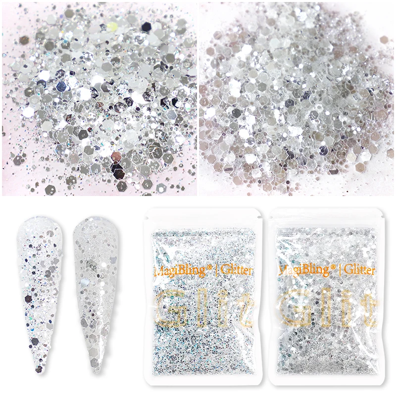 50 g/Beutel MagiBling holografische gemischte sechseckige Nagelglitter glitzernde Pailletten für handgefertigte Maniküre, Körper, Augen, Gesichtsdekorationen – Detail 2