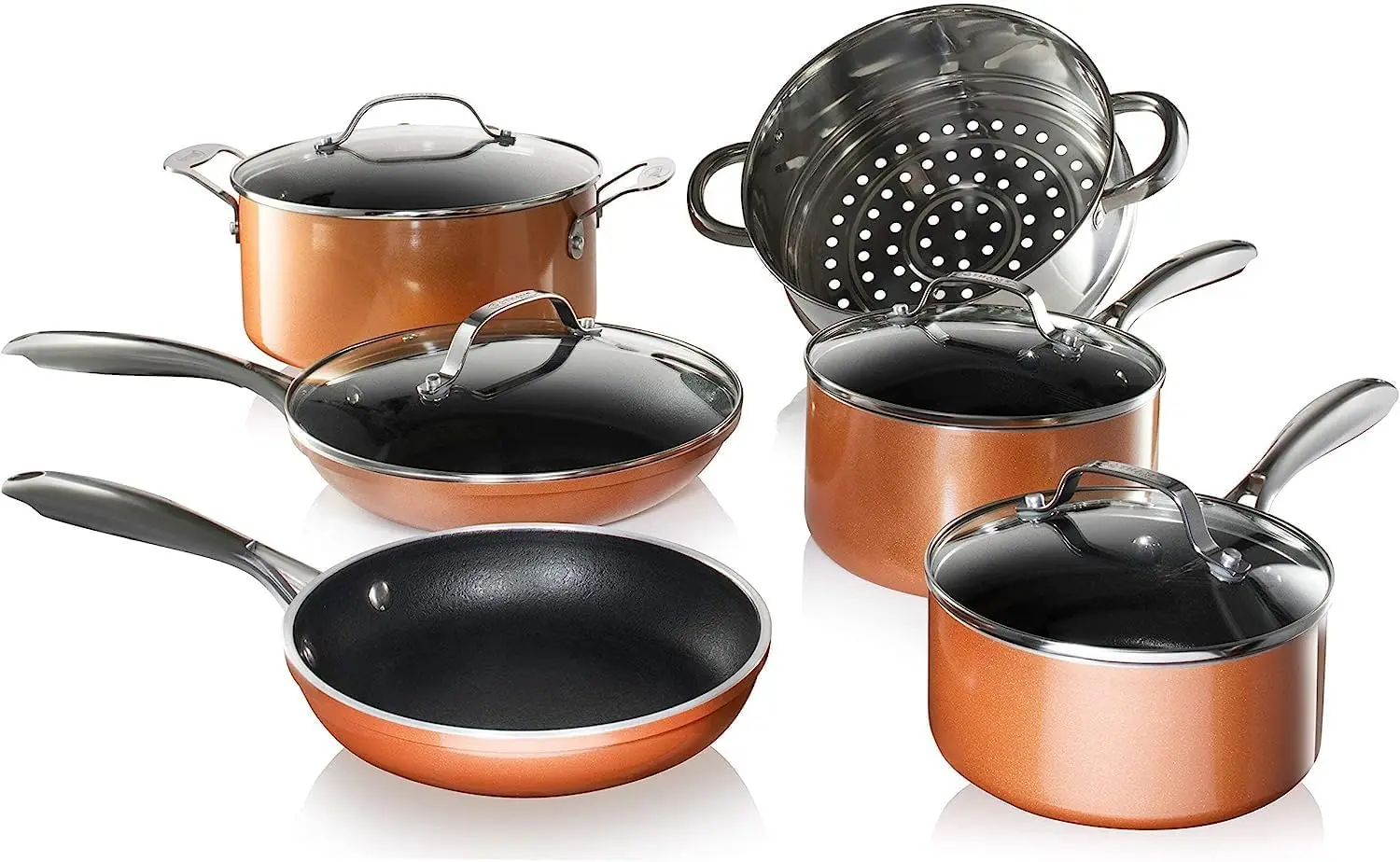 

STEEL 10 Pc Copper Pots and Pans Set Non Stick Cookware Set, Kitchen Cookware Sets, Pot and Pan Set, Pot Set, Non Toxic