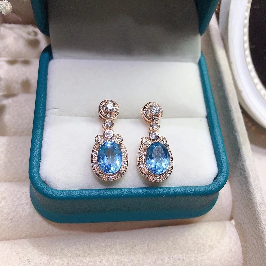 

Elegant 925 Silver Topaz Drop Earrings Total 1ct 6mm*8mm VVS Grade Natural Topaz Earrings 18K Gold Plating Topaz Jewelry