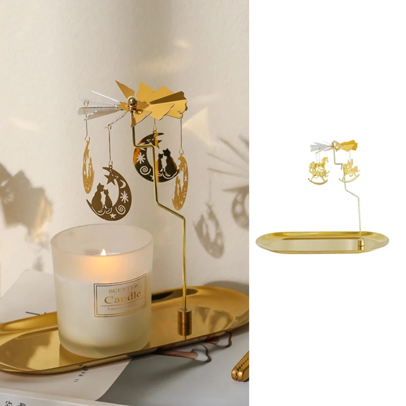Tray Rotating Candle Holder Aroma Candle Romantic Revolving Lamp Windmill Spinning Tea Light Candlesticks Christmas Day Gift