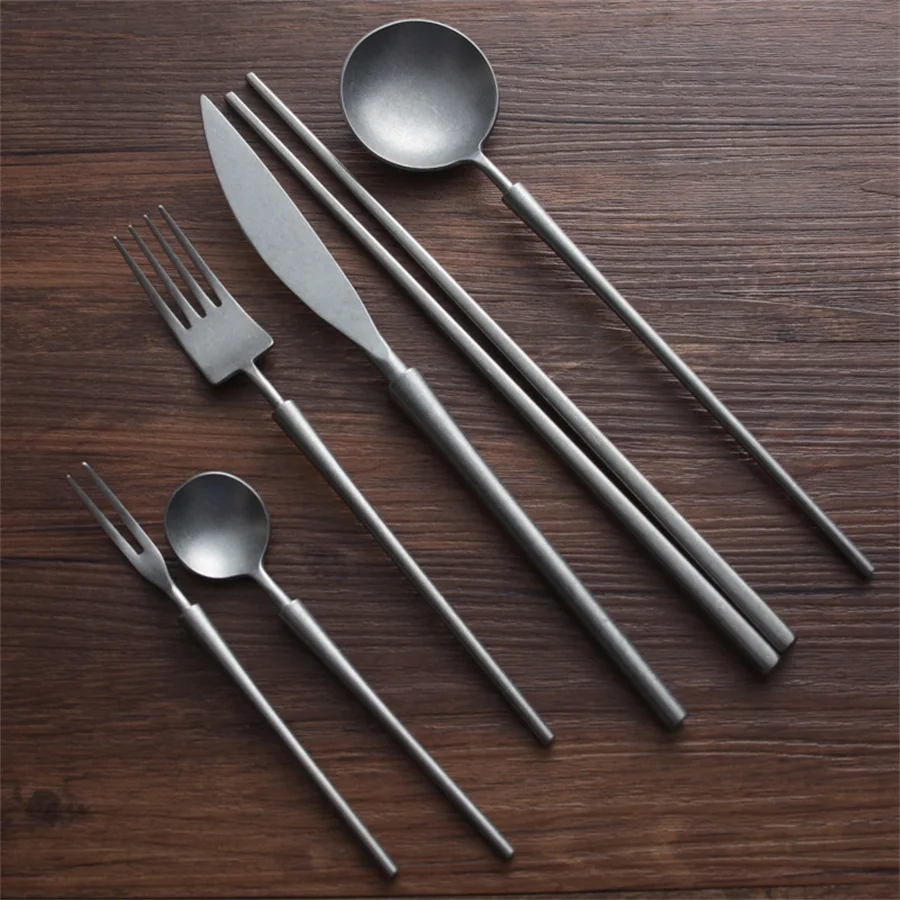 304 Stainless Steel Scandinavian Ins Tree Pattern Knife Fork And Spoon Three-piece Household Western Tableware Set