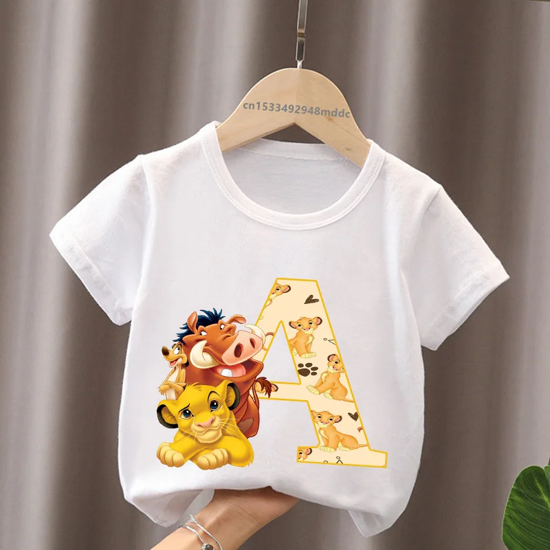 الأسد الملك لطيف سيمبا رسالة ABC اسم طباعة الاطفال تي شيرت الفتيات ملابس طفل الفتيان قصيرة الأكمام تي شيرت الصيف الأطفال بلايز