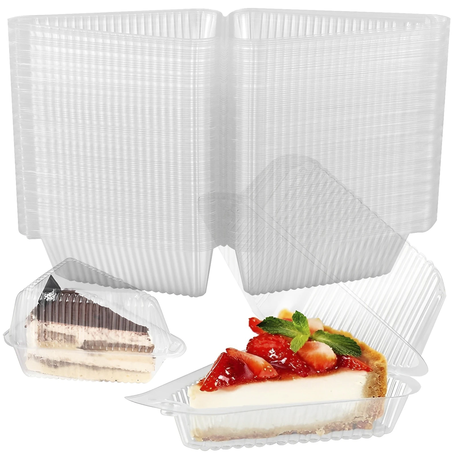 Contenedor de rebanadas de pastel, caja de postre triangular transparente, caja de embalaje de alimentos reutilizable, caja de plástico para llevar tarta de queso y Mousse, 150 Uds.