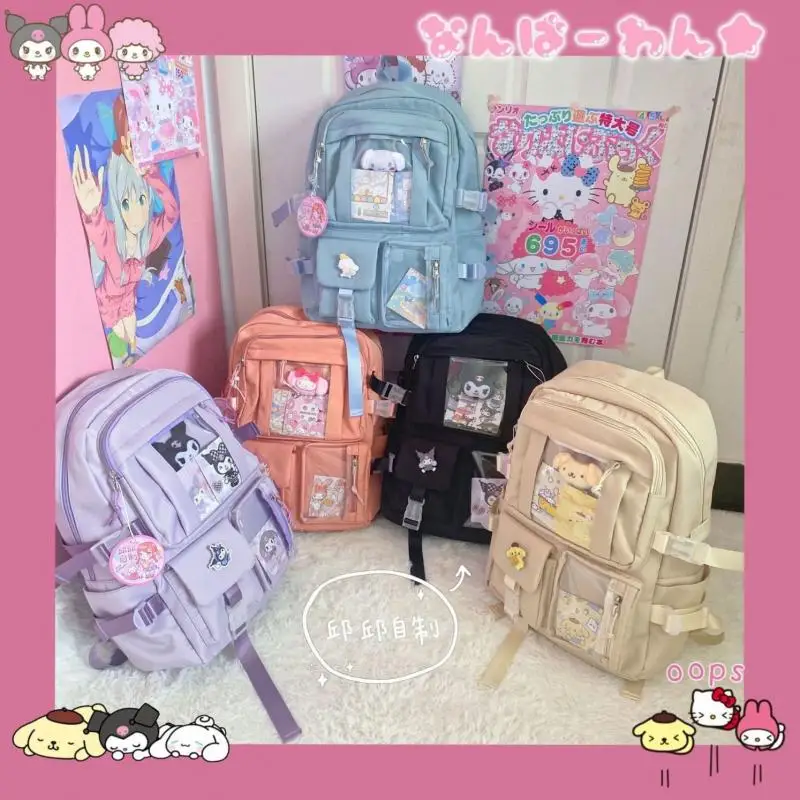 

Kawaii Sanrio Mymelody Kuromi Cinnamoroll Pompom Purin New Backpack Cartoon Large Capacity Student Schoolbag Outdoor Backpack