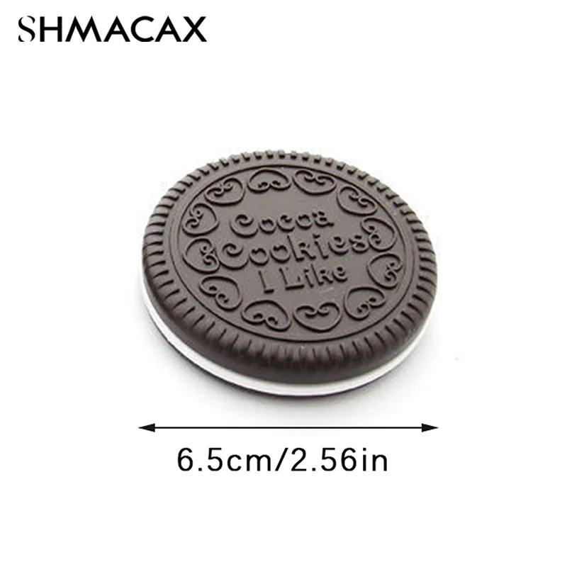 Chocolate Biscuit Round Folding Make Up Mirror Ins Kawai Outside Pocket Mirrors Women Small Cocoa Mirror With Combs Black Coffee