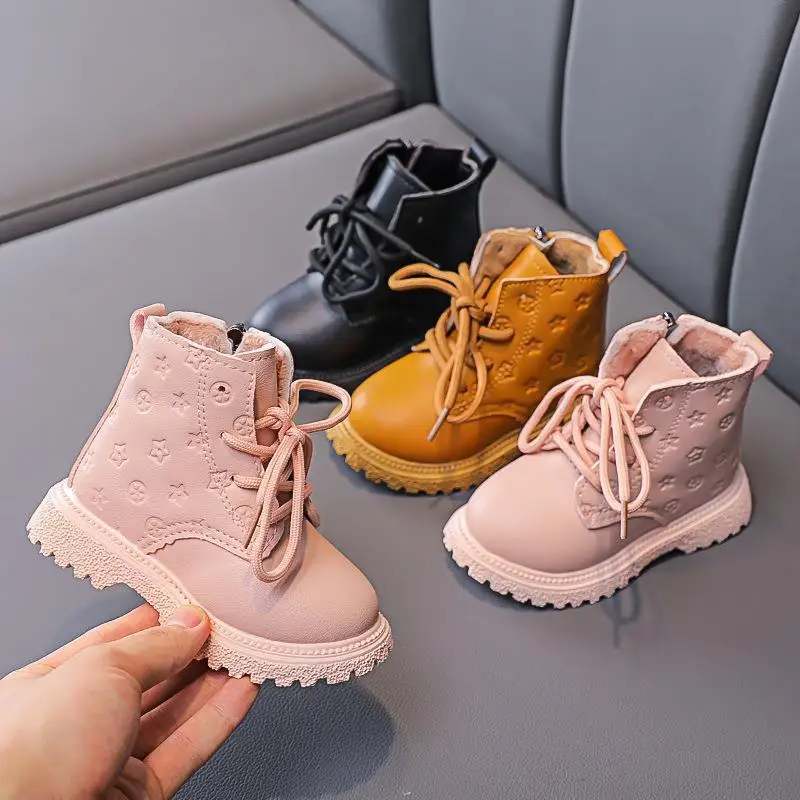 

Kids Lace Up Side Zipper Non Slip High Top Fashion Casual Shoes Children Warm Martine Boot New British Style Padded Short Boots