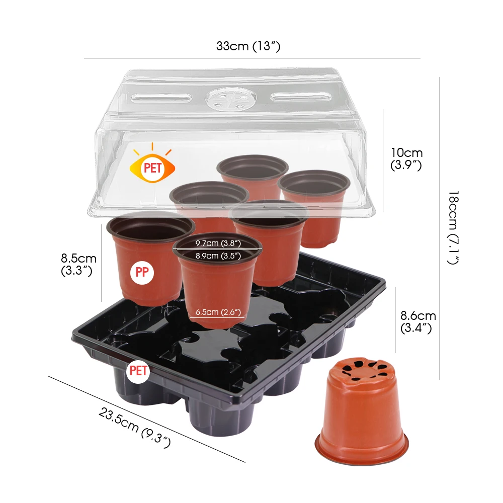 Durable 10cm Nursery Pot Grow Box Kit for Garden Flower Seeds Succulent Grow Adjustable Dome Lid Plant Starter Germination Tray