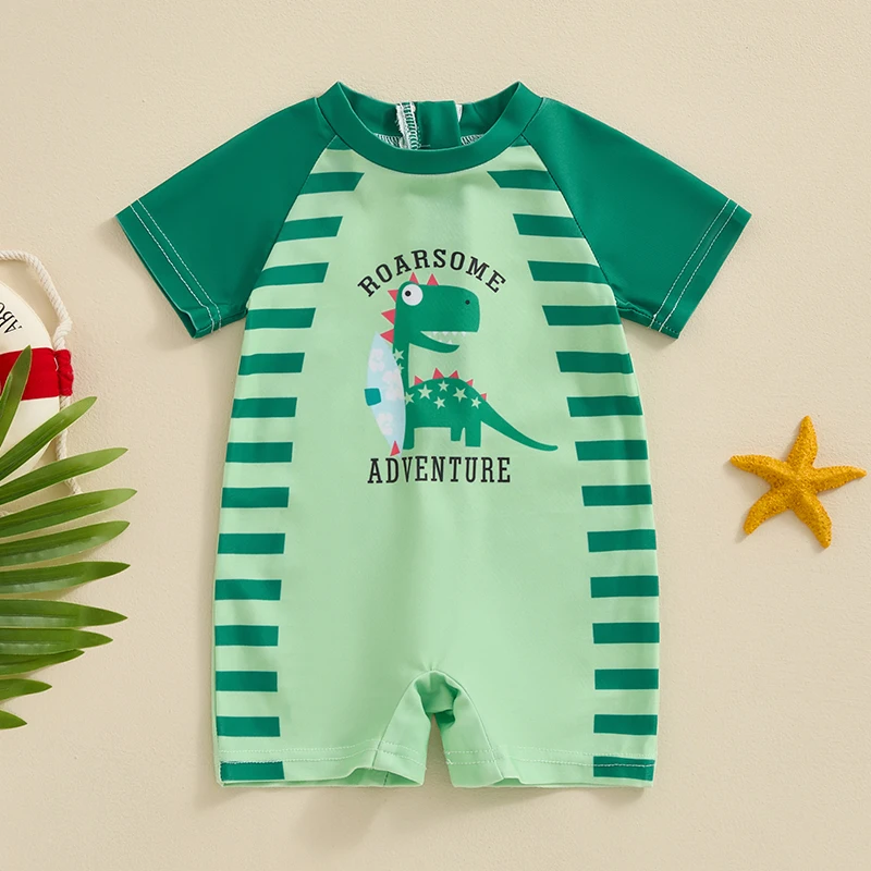 0-3T Kids Boys Summer Swimwear Casual Dinosaur Print Short Sleeve Monokini Swimsuit Beachwear Bathing Suit