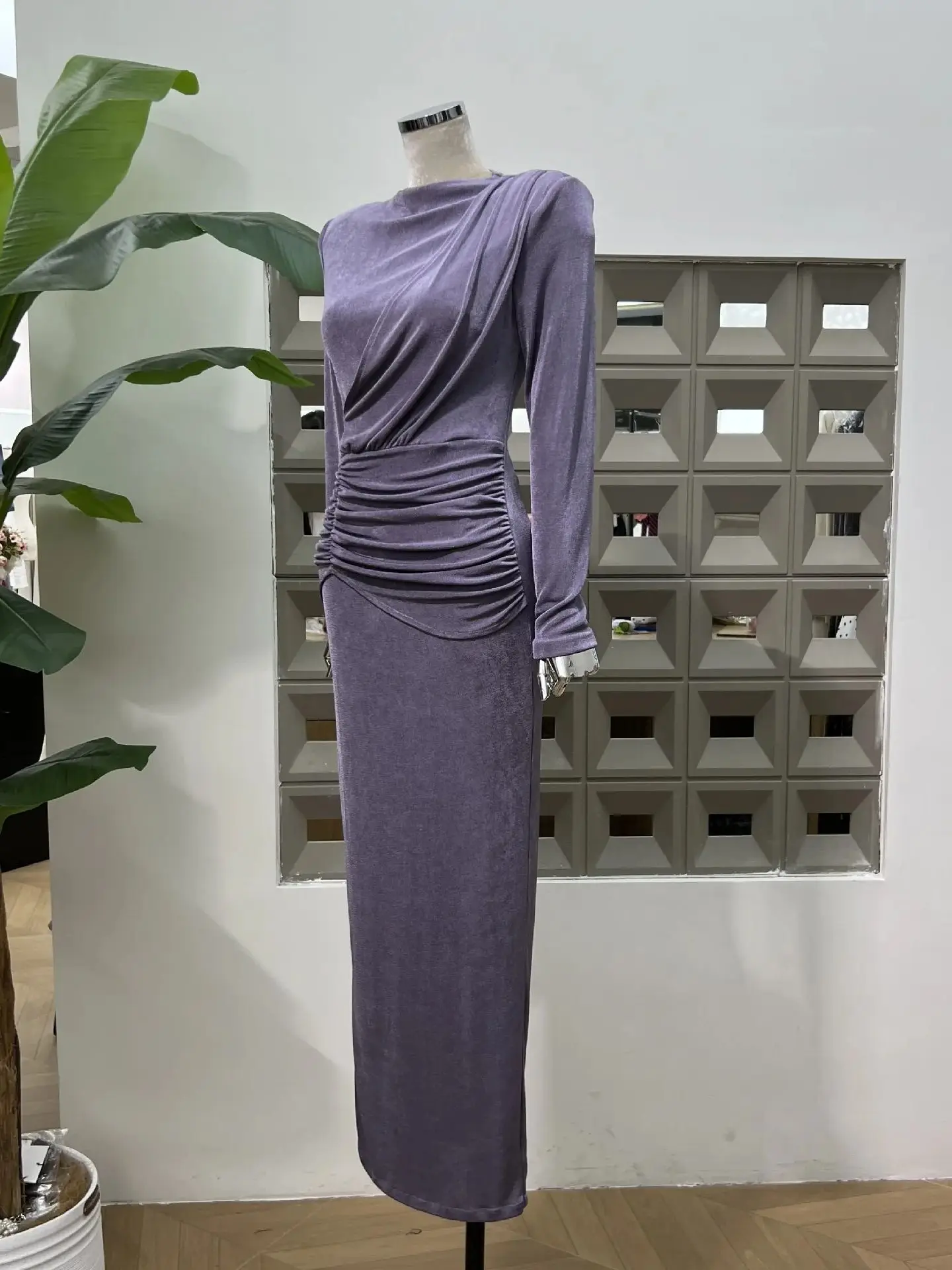 Robe de soirée pour femmes, moulante, manches longues, mode automne, boule de noël, coupe cintrée, extensible, plissée, Design Unique