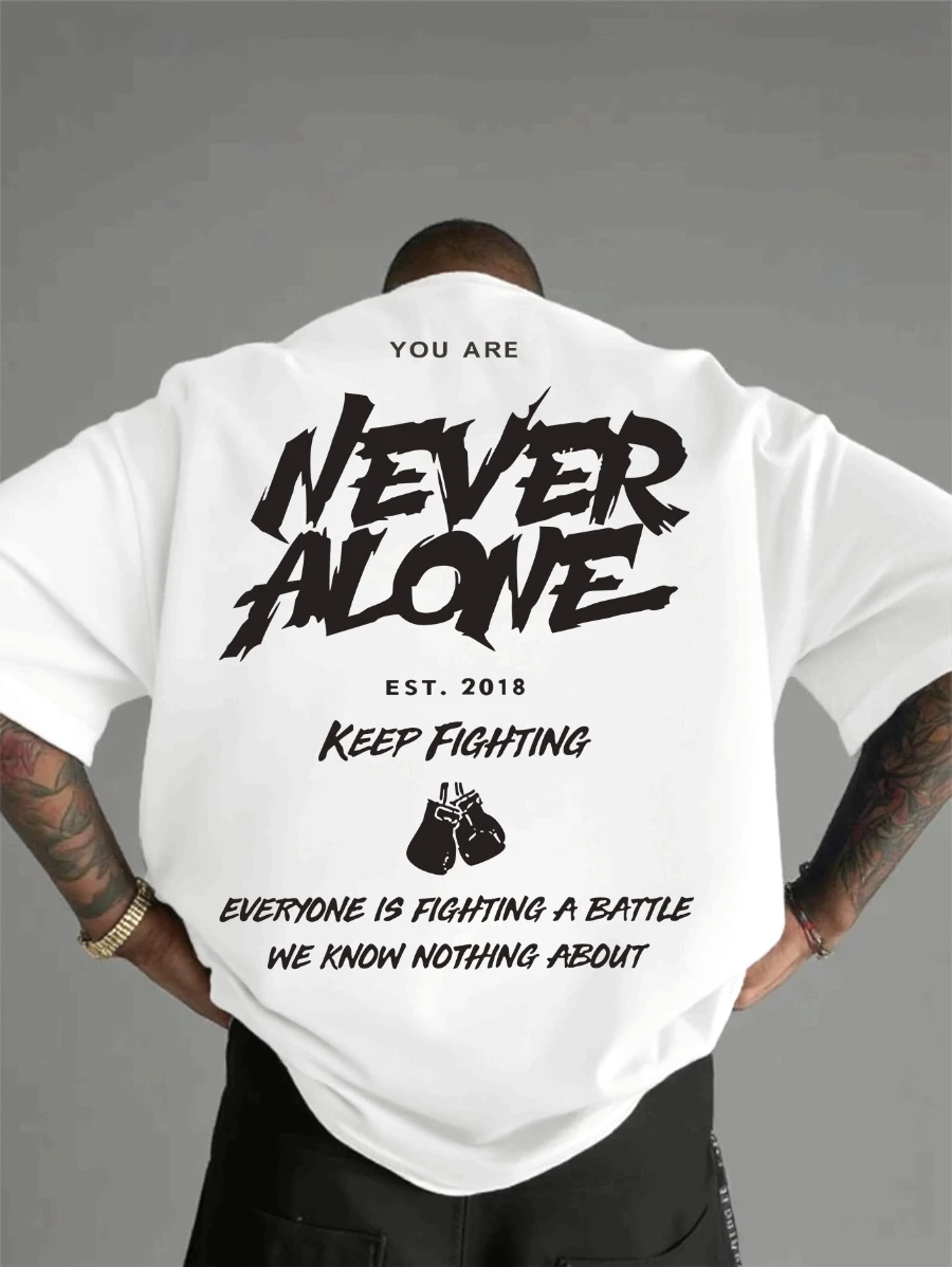 Men's Casual Short-Sleeve T-Shirt - Never Alone, Printed, Breathable Knit Fabric, Crew Neck, Summer Outdoor Sports