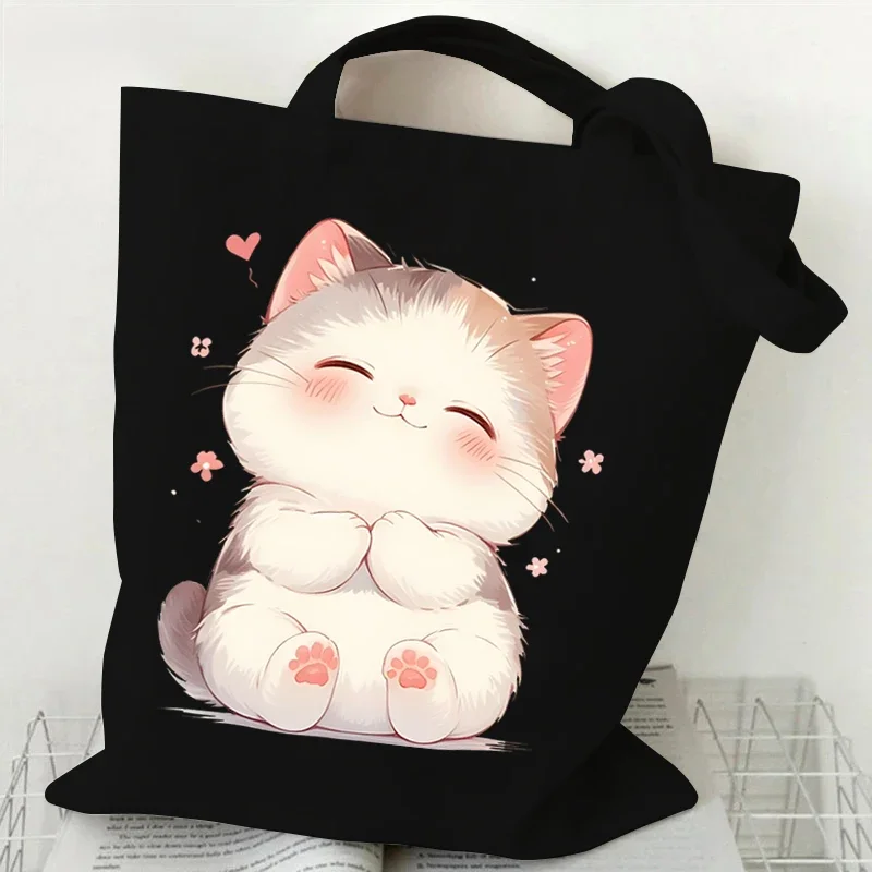 Japanese Style Lazy Cats Print Handbags Women Cartoon Animal Kitten Shopper Shopping Bags Reusable Fashion Trend Shoulder Bags