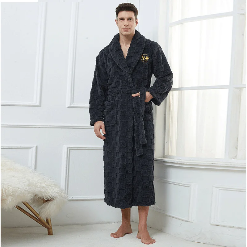 Autumn Winter Warm Male Sleepwear Big Size Flannel Men Robe Nightwear Thick Long Bathrobe Nightgown Loungewear Casual Home Wear