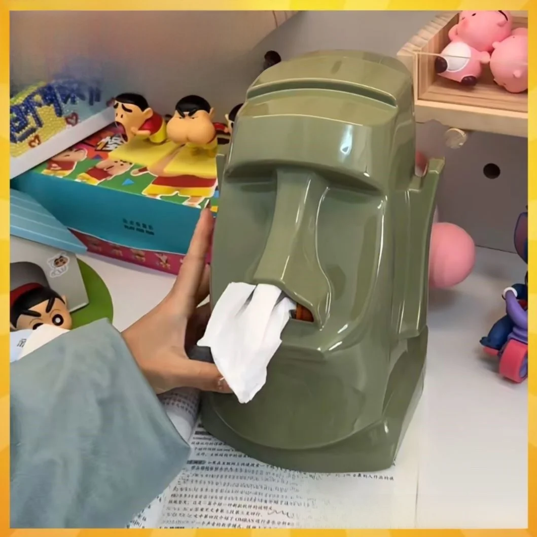 Statue d'île de pâques, boîte à mouchoirs, décoration créative pour la maison, porte-lunettes à double usage, Design de figurine en pierre, ornements de salon