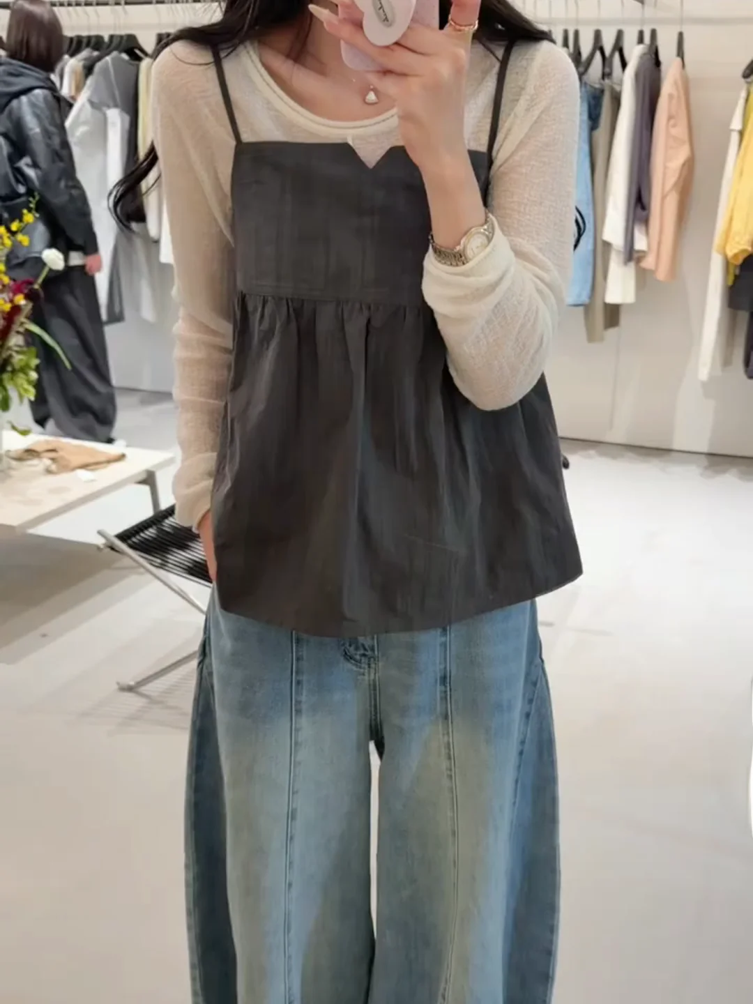 

Korean Style Layered Wear Tank Top Base Shirt Women's Spring New Loose Fashion Versatile Anti-Aging Top Two-Piece Set