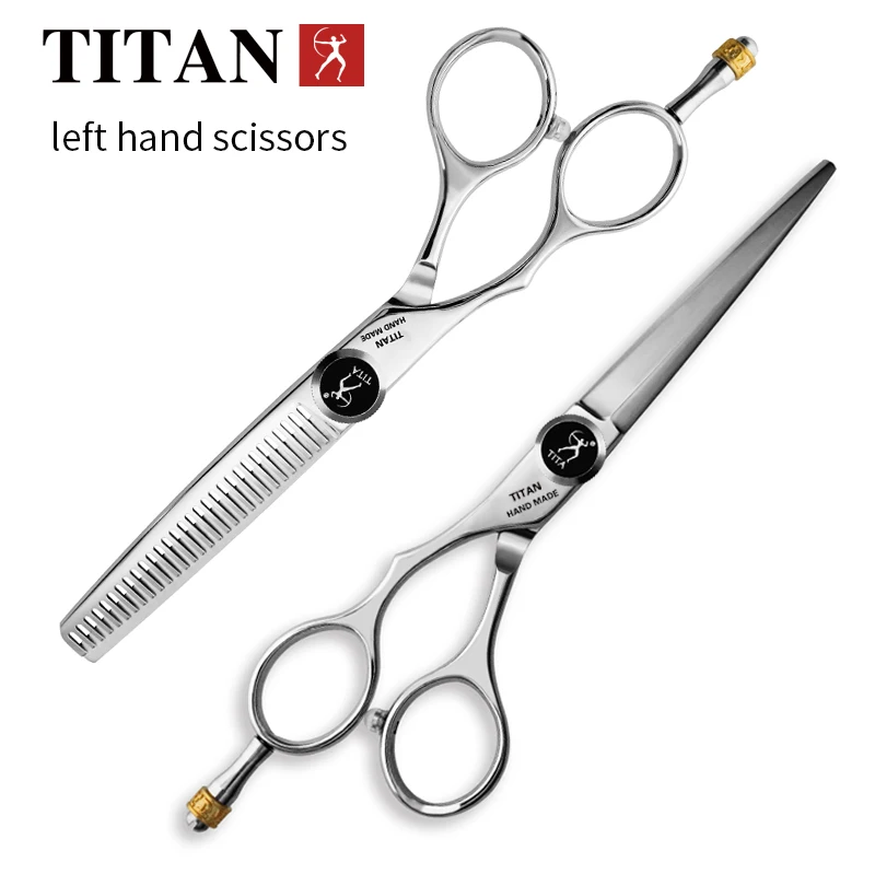 TITAN professional barber cut left handle hair scissors cutting and thinning shear 6inch 440c japan stainless steel