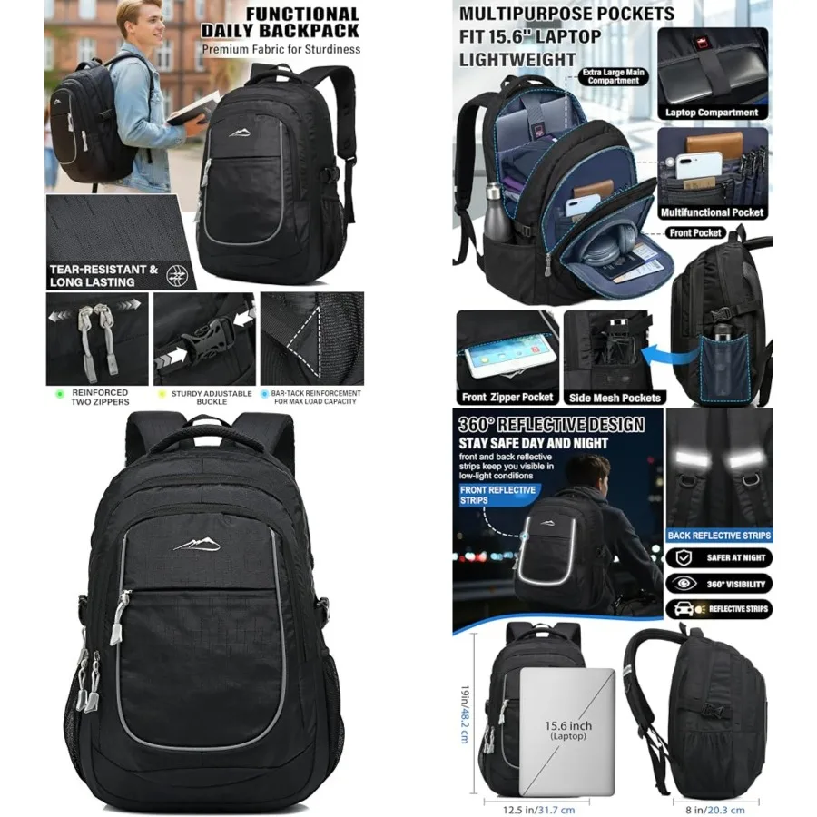 

Backpack Bookbag for College Sturdy Travel Business Hiking Fit Laptop Up to Multi Compartment Gifts for Men Women Night Light R