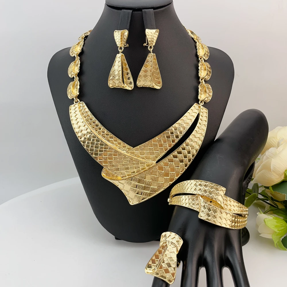 

Бразильский простой стиль, большое смелое ожерелье, роскошное качество, комплект ювелирных изделий для африканской невесты для женщин, подарки на вечеринку FHK22997