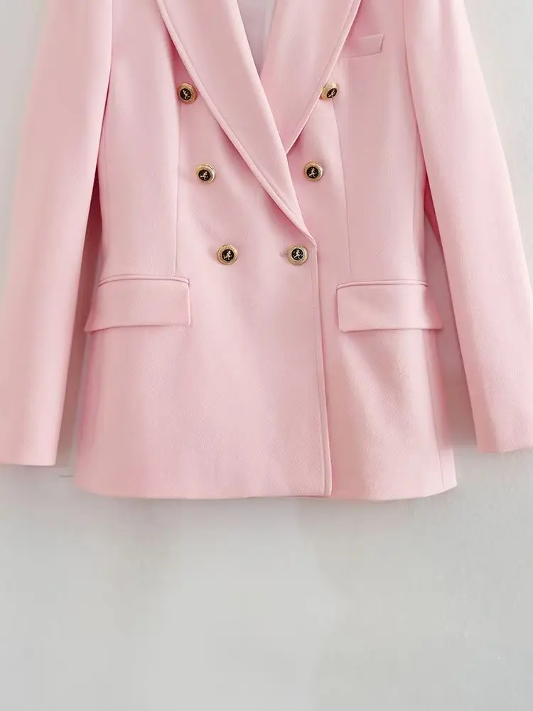 Jenny&Dave Office Ladies Solid Color French Fashion Ladies Retro Double Breasted Casual Suit Simple Jacket Coat Women Tops