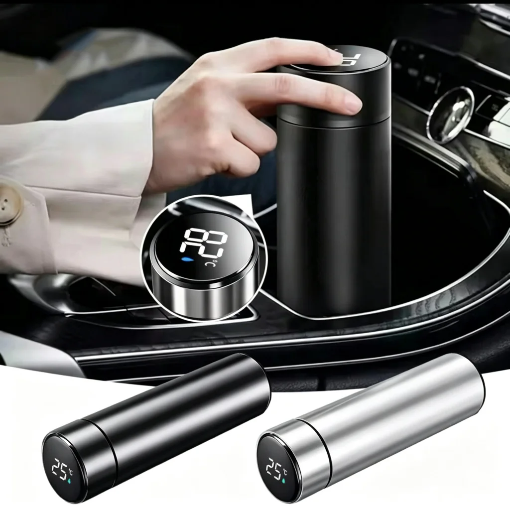 Car Stainless Steel Smart Thermometer Cup LED Temperature Display Thermos Bottle For FIAT 500 Abarth Grande Punto Tipo Panda