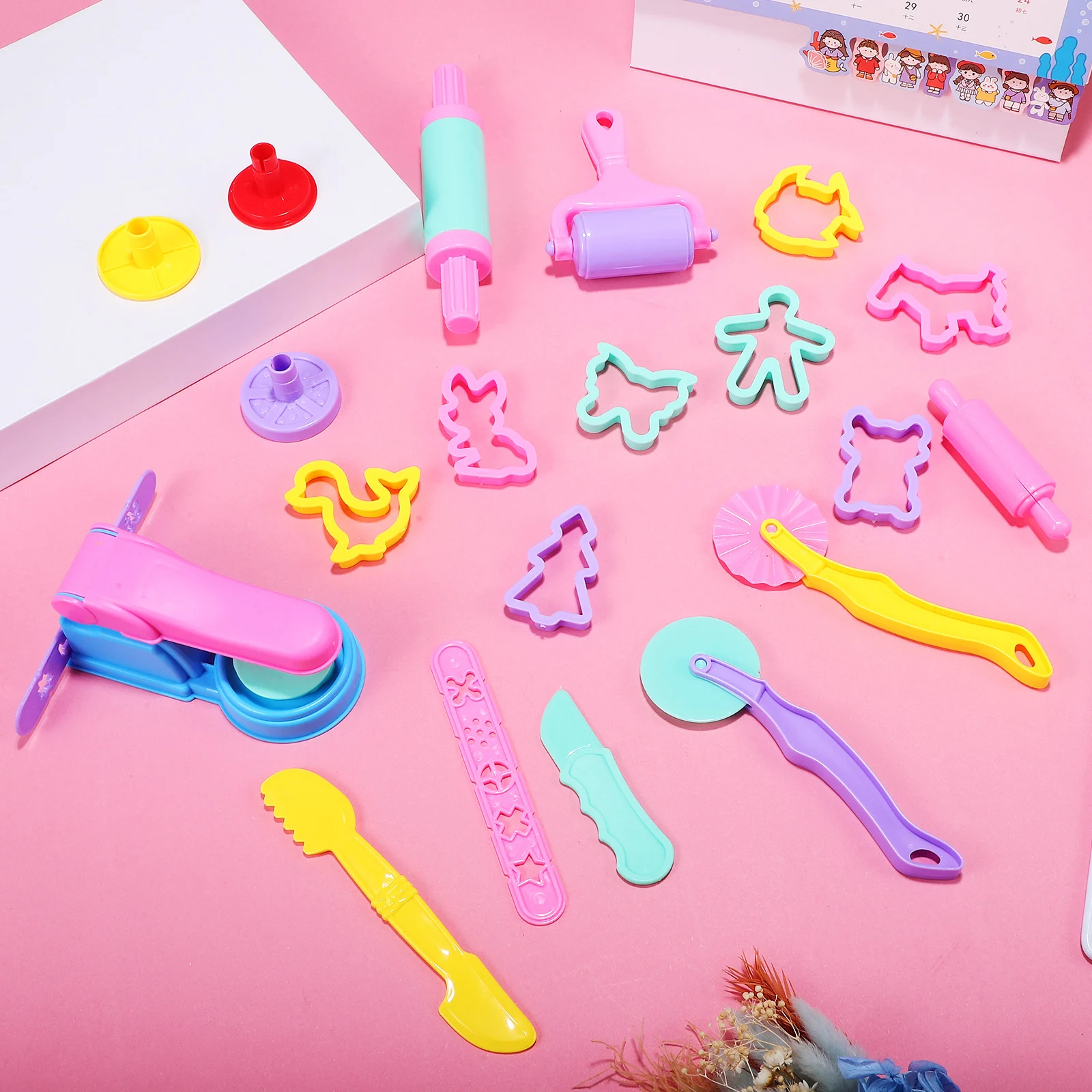 

22pcs Dough Tools Set for Kids Noodle Machine Animal Molds Clay Tool Kit Baking Fondant Molds Creative Play Educational Home