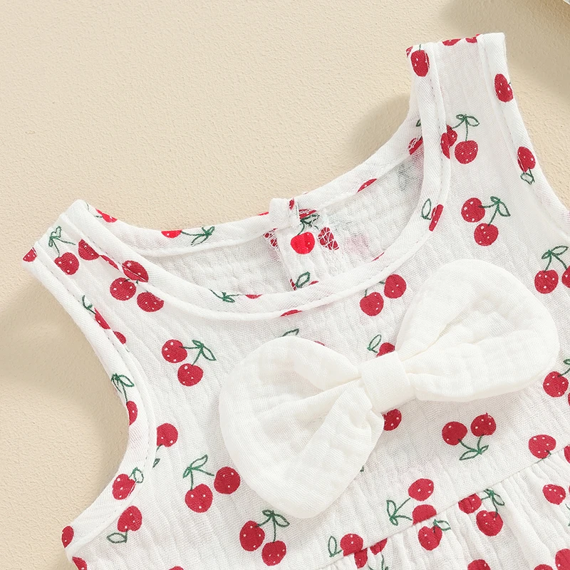 

Baby Girl Rompers Cute Print Bowknot Round Neck Sleeveless Infant Bodysuits Summer Clothes