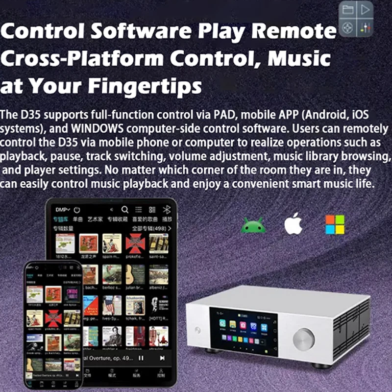 D35 Hi-Fi Wireless Music Streamer WiFi6 APP Control, High-Fidelity Audio Decoder CD Replacement for Home Audio System