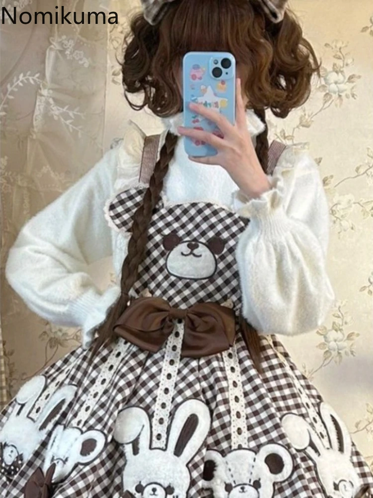 

Пуловеры в стиле Лолиты для женщин, осенне-зимняя одежда, теплый джемпер с воротником, милая туника Sueter Mujer, вязаный японский свитер