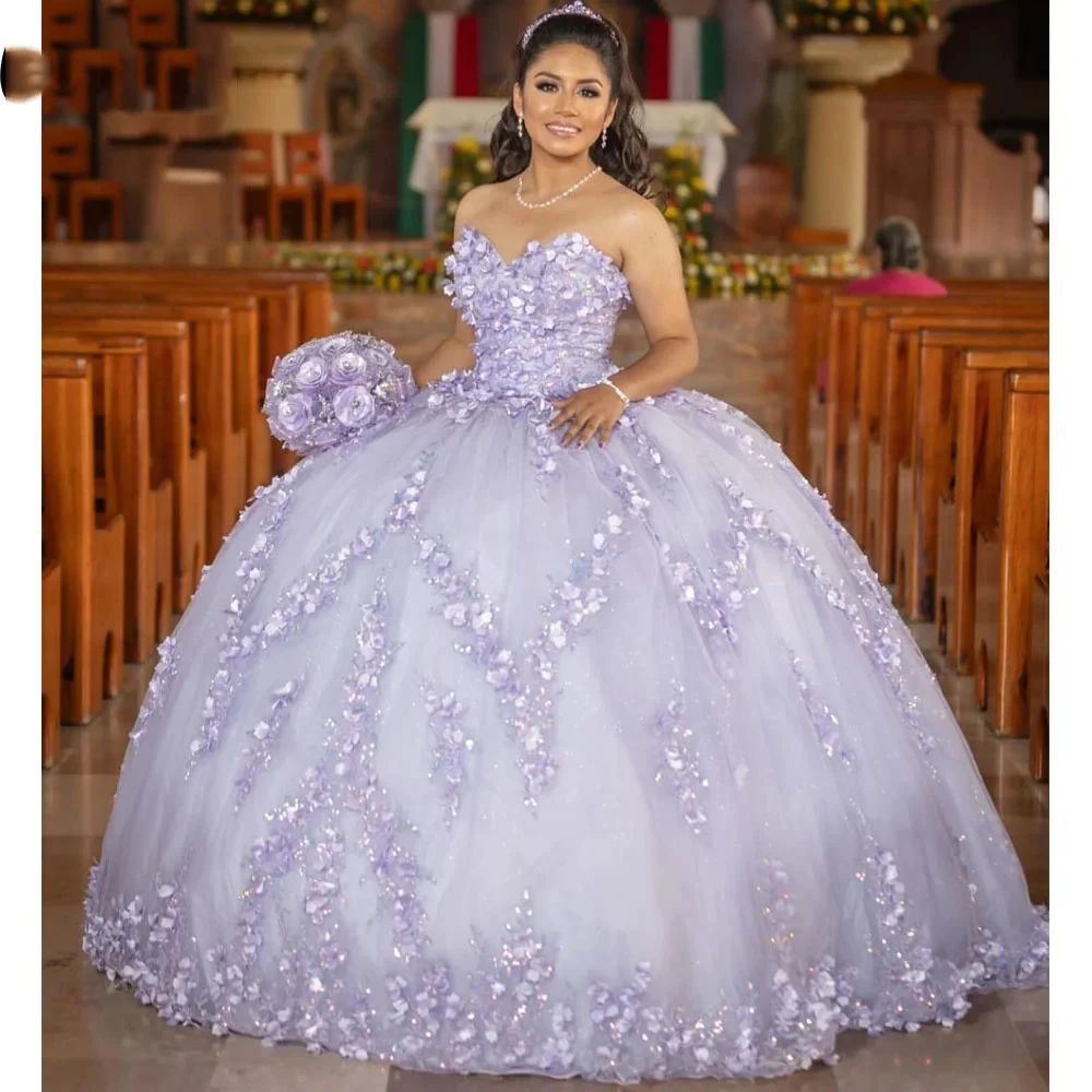 Vestidos De Quinceañera De lujo con escote Corazón, apliques De tul, lilas, 15, 16